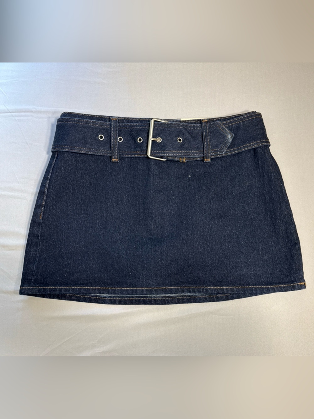 NWT Abercrombie & Fitch Dark Wash Denim Mini Skirt Belted Mid Rise Size 23